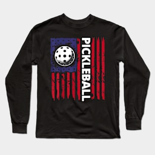 Pickleball American Flag Funny Pickleball Lover Vintage Long Sleeve T-Shirt